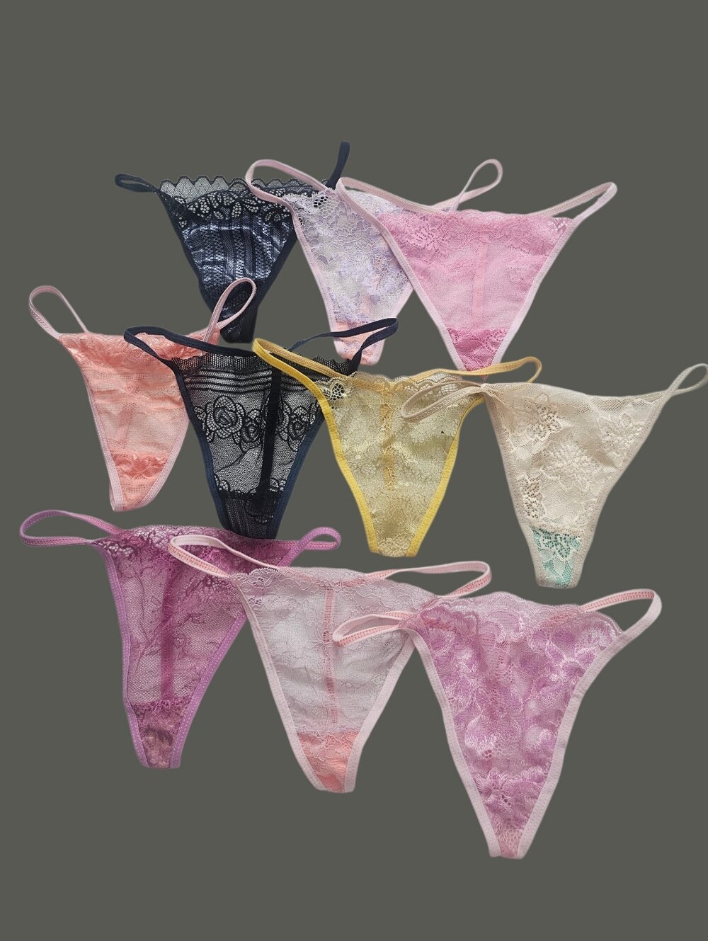 Womens 10 Lace Thong Panty Set - Assorted Pastel Colors
